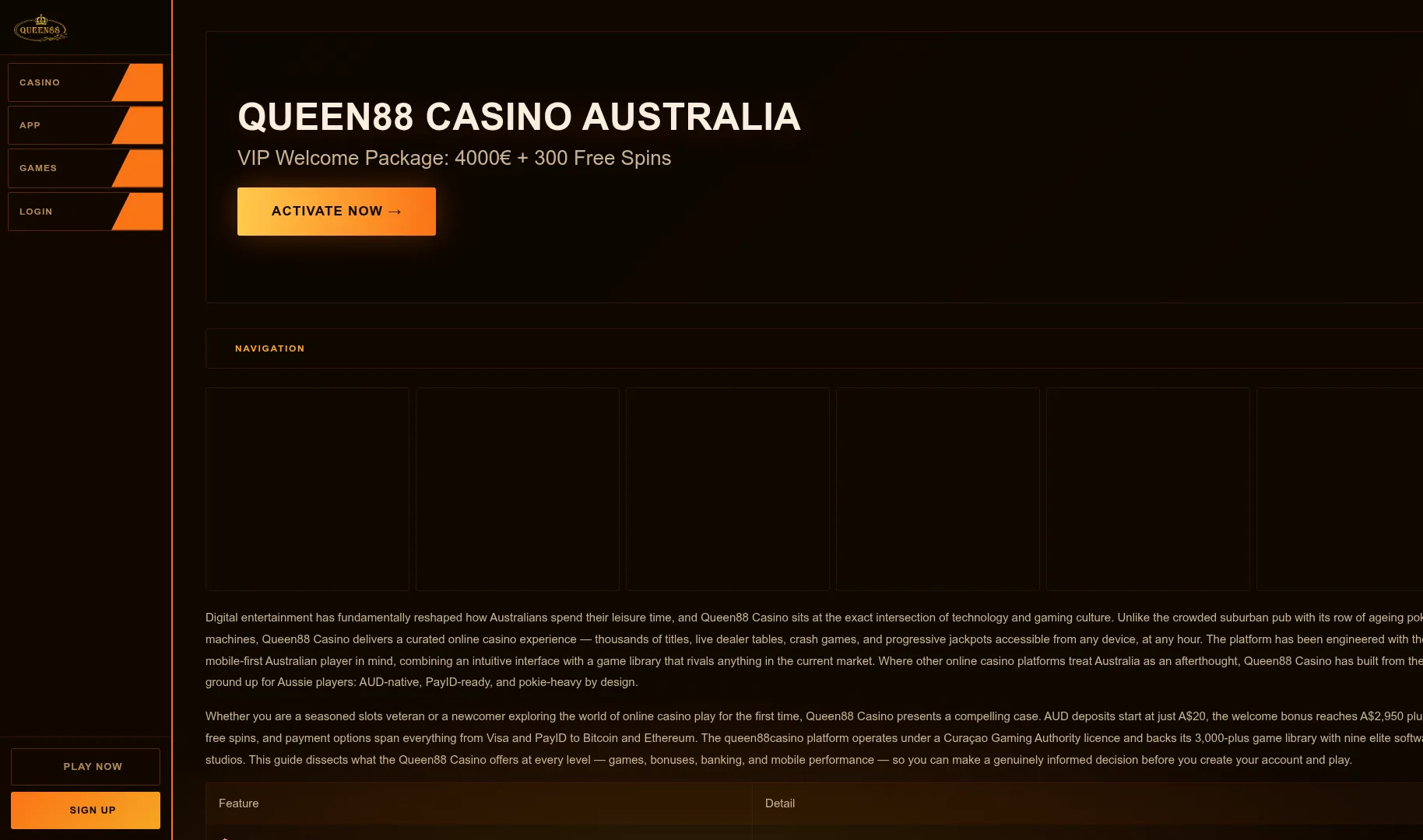 Queen88 Casino desktop interface